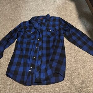 Blue and Black Plaid Button-Up Shirt